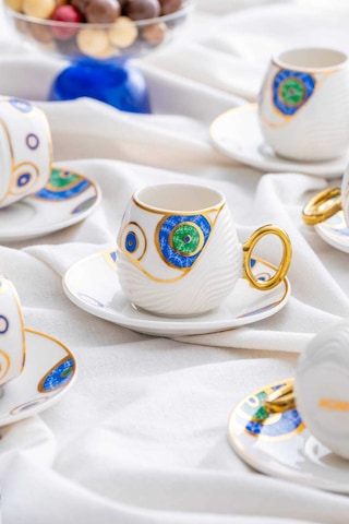 Acar Jupiter 6 Kişilik Porselen Kahve Fincanı Takımı - 90 Ml 06011 Beyaz