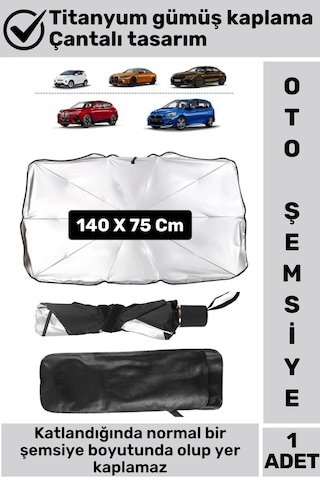 Premium Titanyum Gümüş Kaplama Uzun Ömürlü Uv Koruyucu Araç İçi Ön Cam Şemsiye Güneşlik