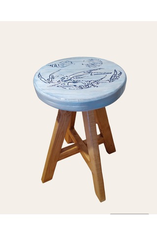 Sea Stoll Yengeç Tamamı El Yapımı Ahşap Tabure