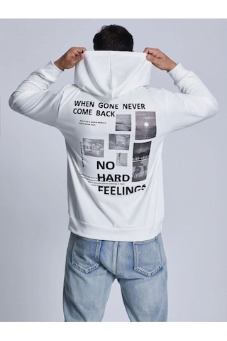 Altamira Unisex Beyaz Sırt Baskılı Kapşonlu Oversize Sweatshirt 001