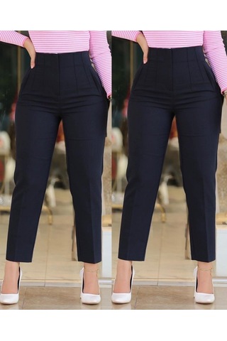 Efnaz Style Kadın Üste Oturan Paçası Bilek Üzerinde Biten Krep Kumaş Kumaş Pantolon 36 S - 50 5xl siyah