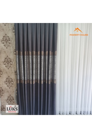 Lüks Antrasit Fon Pano Perde Sık Pile Tek Kanat - Modern House Ametist