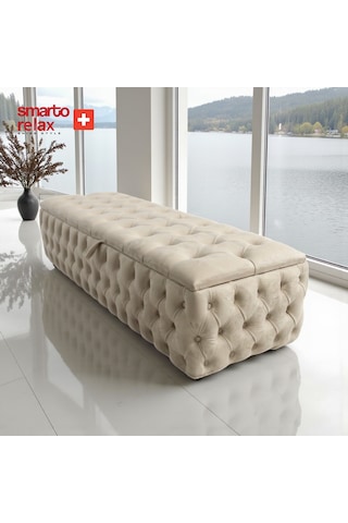 Smarto Relax Swiss Style Saas-fee Sandıklı Baby Face Puf, Kapitoneli Sandıklı, 100x45x45 Cm, Babyface Kaplama Dekoratif Puf Bej