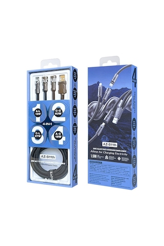 Jopus 4in1 Çoklu Şarj Kablosu 60w Type-c Lightning Usb-a Hızlı Şarj Örgü Kablo 1.5 Metre Az-b11th