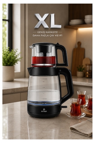 Emsan Glass Tea Xl 1900 W 2 İn 1 Cam Çay Makinesi Ve Kettle