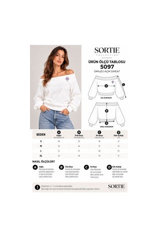 Sortie Collection Madonna Yaka Çiçek Nakışlı 3 İplik Sweatshirt Siyah
