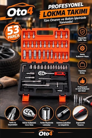 Oto4 Germany Cr-v Max 1/4 Cırcırlı 53 Parça Lokma Anahtar Takımı Bits Uç Seti Tam Set