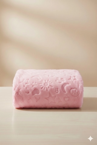 Yumuşak Dokulu Kabartma Desenli Peluş Bebek Battaniyesi Pembe