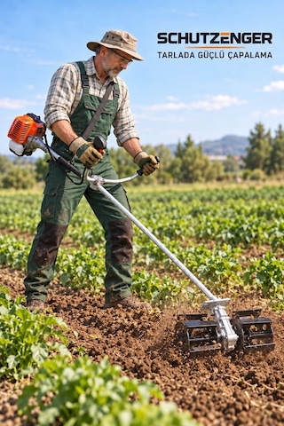 Schutzenger Hp-96 Ot Çim Biçme Benzinli Çapalama Eşeleme Aparatlı Tel Fırça 6 Bıçaklı Set Bahçe Tarla İçin Profesyonel
