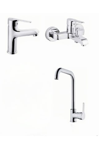 Tema Sigma Batarya Seti + Kısa Lavabo Bataryası 61070 + 61071 + 61073 Krom