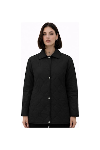 Kadın Desenli Çıtçıtlı Çift Cepli Oversize Kapitone Ceket-391 Siyah