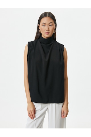 Koton Drape Yaka Bluz Kolsuz Siyah 4sak60025uw Siyah