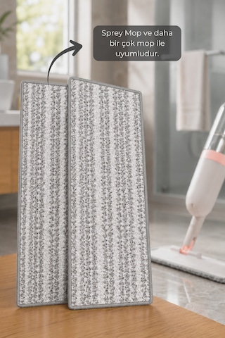 2 Adet Sprey Mop Yedek Başlık - 32x12 Cm Yıkanabilir Mikrofiber Temizlik Pedi