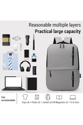 Createtech Usb Sırt Çantası İş Erkek Laptop Çantası - Geniş Kapasite Siyah