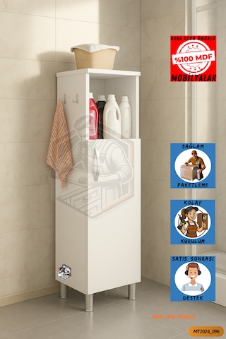 Tamamı Mdf Tek Kapaklı Havluluklu Banyo Dolabı Çok Amaçlı Dolap