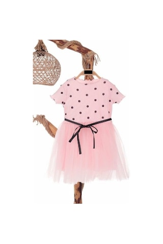 Puantiyeli Pembe Doğum Günü Ve Özel Günler İçin Kız Çocuk Tüllü Elbise 2-7 Yaş Aralığı Pembe