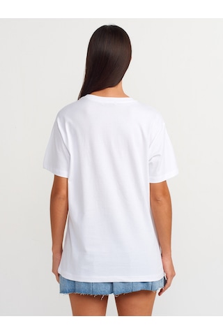 Dilvin Baskılı Ve Pamuklu T-shirt Beyaz