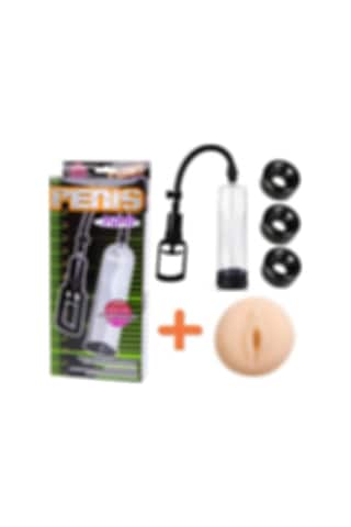Hızlı Express Penis Pump Vakum Pompası + Realistik Vajina Başlık + 3 Silikon Başlık