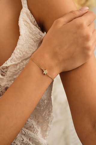 Sefa Gold 14 Ayar Altın Taşlı Yıldız Bileklik Sarı - Beyaz Altın