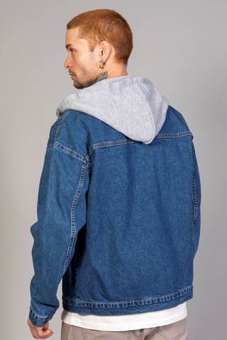 Erkek Mavi Kapüşonlu Çıkarılabilir Kapüşonlu Oversize Kot Cek... Mavi