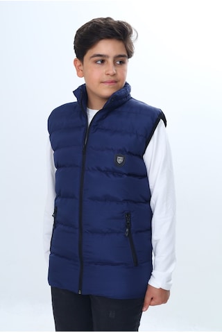Toontoy Erkek Çocuk Su İtici Dik Yaka Fermuarlı Cepli Şişme Yelek Lacivert