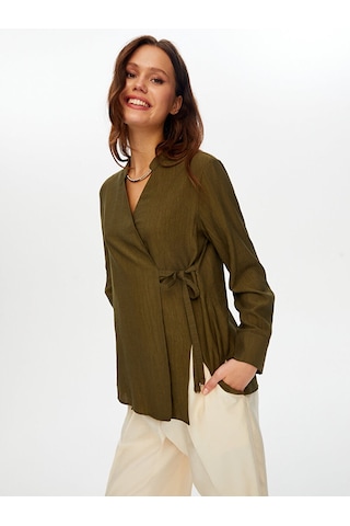 Faik Sönmez Beli Bağcıklı Kendinden Dokulu Kaçık Yaka Tunik W26tnk003 Uw26tnk00354 Haki