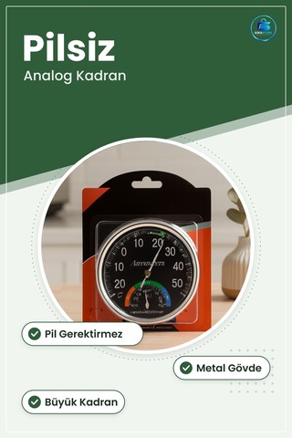 Analog Işı Ve Nem Ölçer Termometre Higrometre Metal Gövdeli Kadra