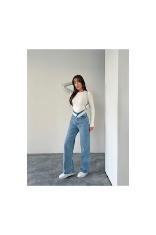 Blue Marlın Kemer Yakalı Tam Kalıp Bol Paça Jeans Buz Kar