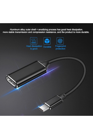 Samdoo Usb Type-c'den Hd'ye Dönüştürücü, 4k 30hz Desteği, Siyah, Plug & Play, Telefon/bilgisayar Ekranını Tv/monitöre Yansıt