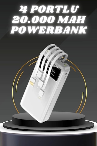 Powerbank Şarj Cihazı 4 Çıkışlı 20.000 Mah Powerbank Kompakt Yüksek Kapasiteli Hızlı Şarj siyah