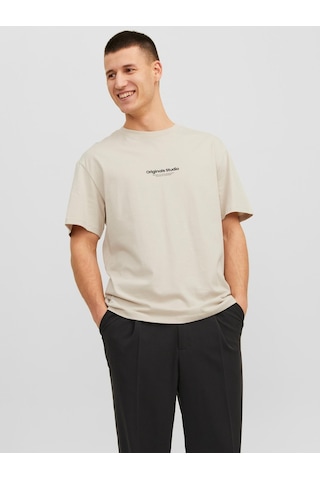 Jack & Jones Jorvesterbro Rahat Kesim Tişört 12240121 Moonbeam Kahverengi