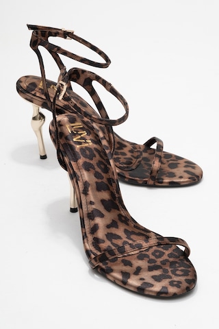 Jasmin Siyah Sarı Desenli Tek Bantlı Kadın Topuklu Ayakkabı Leopar