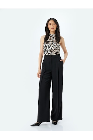 Koton Saten Kolsuz Halter Yaka Leopar Bluz Bej Desenli 5sak60003fw Ekru