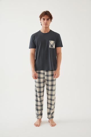 Erkek Pamuklu Üst Füme Göğüs Cepli Kısa Kollu Pijama Takımı Ke30304 Yeşil