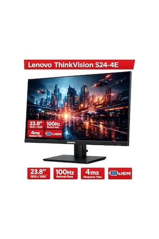 Lenovo 23.8 Thınkvısıon S24-4e 64b5kat1tk Wled 4ms 100hz Vga+hdmı Fhd Monitör Lenovo 23.8 Thınkvısıon S24-4e 64b5kat1tk Wled 4ms 100hz Vga+hdmı Fhd Monitör