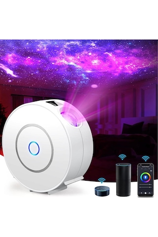 Quenlite Qc-526 Parti Led Projektör Işık Wifi 3d Yıldızlı Gökyüzü 16 Milyon Renk Beyaz
