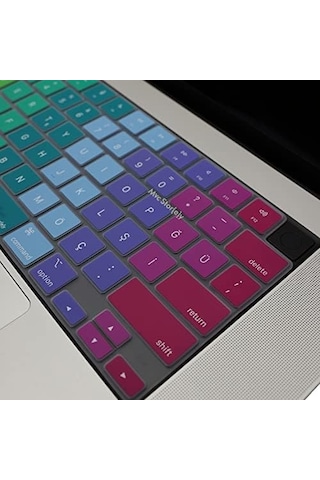 Macbook Klavye Koruyucu Türkçe Q Uyumlu M1 M2 M3 M4 M5 Air 13.6 15.3 Pro 14 16 Silikon Tasarım Us İngilizce Klavyeyi Türkçeye Çeviren İnce Yıkanabilir Koruma Pembe Yeşil
