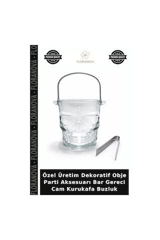 Özel Üretim Dekoratif Obje Parti Aksesuarı Bar Gereci Cam Kurukafa Buzluk Şeffaf