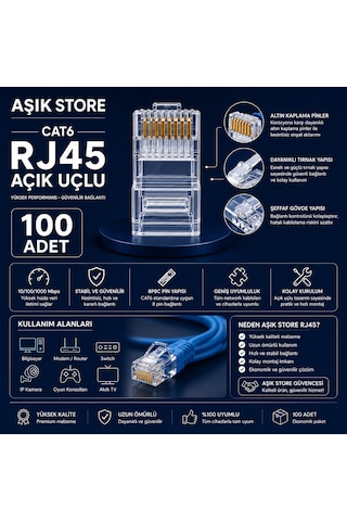 Cat6 Rj45 8p8c Ethernet Konnektör 100 Adet