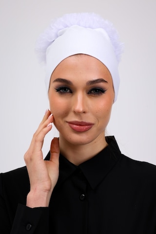 Loggia Fırfırlı Dikişsiz Penye Bone Beyaz- Kadın Tesettür Bağlamalı Topuz İç Bone Beyaz