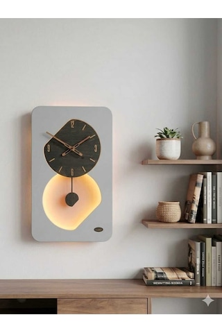 Nairobi Ledli Ahşap Salon Duvar Saati Quartz Ultra Sessiz Mekanizma 55 Cm X 34 Cm Gri