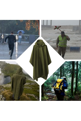 Leezsing Çok Amaçlı Su Geçirmez Pu Yağmurluk - Kamp, Yürüyüş, Piknik İçin 3'ü 1 Arada Haki