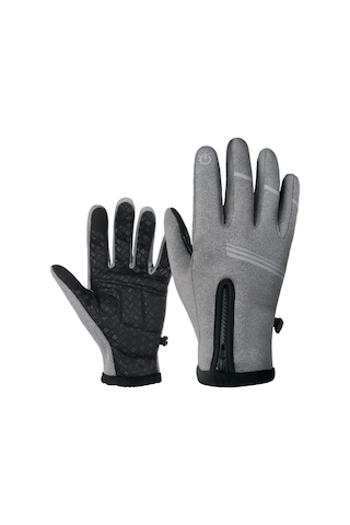 Yaleker Kış Bisiklet Eldiveni - Rüzgar Geçirmez, Şok Emici, Isınır, Dokunmatik Ekran Uyumlu, Tam Parmaklı - Gri, Palmiye Granüllü - Xxl