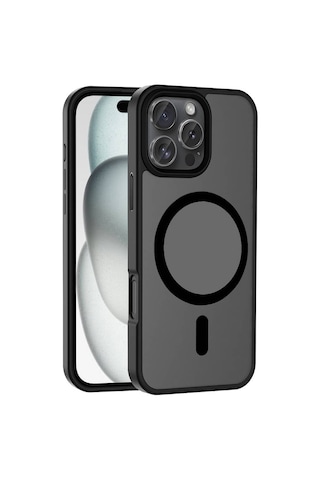 Goocamp Apple Uyumlu iPhone 16 Pro Max Kılıf Magsafe Şarj Özellikli Mat Arka Yüzey Sio Kapak-siya Siyah