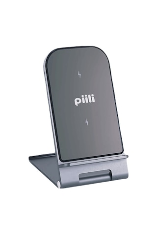 Piili Apple Uyumlu iPhone Alüminyum Kablosuz Şarj Standı - Siyah