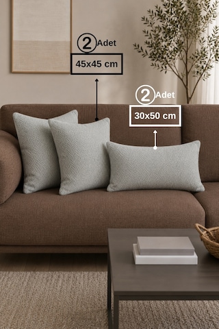 Chevron Bohem Dekoratif Punch Yastık Kırlent Kılıfı Açık Gri 30 x 50