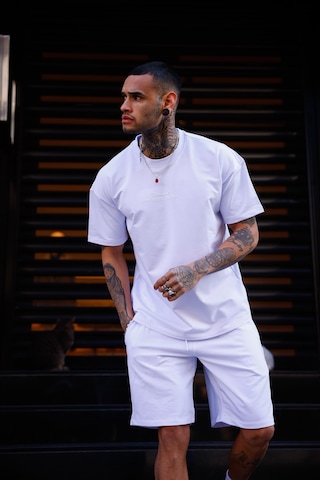 Beyaz Renk Bisiklet Yaka Şort Tişört Takım-1704 Beyaz