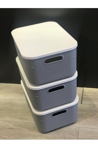 Bayev 3 Adet Storage 13 Lt Gri Dolap Içi Düzenleyici Kutu - Çorap Kıyafet Kapaklı Saklama Kabı Gri