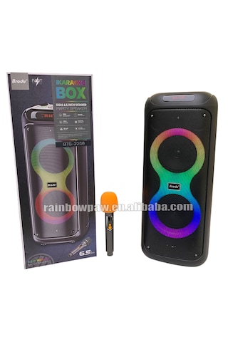 Brodu Bts-2258 Karaoke Taşınabilir Hoparlör Rgb İşık Çift 6.5 İnç Subwoofer Parti Hoparlör Bt Usb Tf Mp3 Çalar Kablosuz Mikrofon