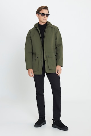 Ac&Co / Altınyıldız Classics Erkek Hakı Kapüşonlu Dik Yaka Standart Fit Kaban Haki